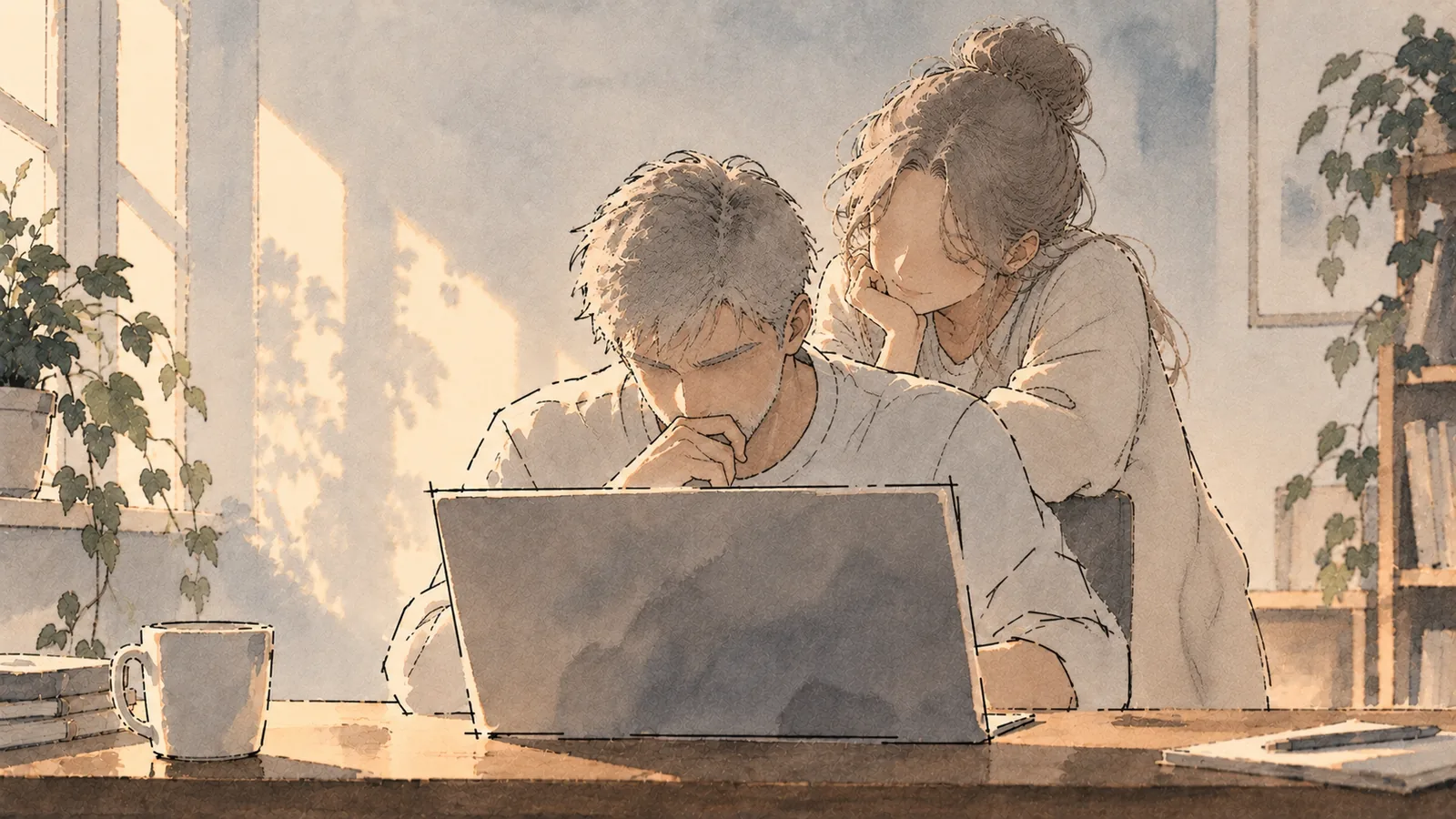 Álex y Clara ante el portátil