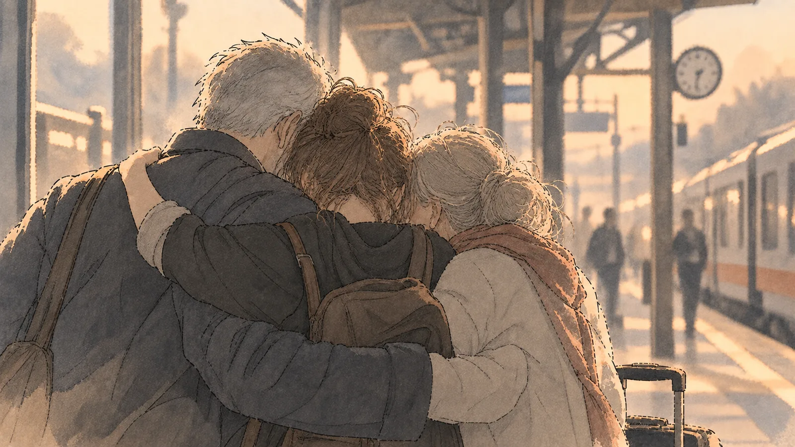 Abrazo de despedida en la estación