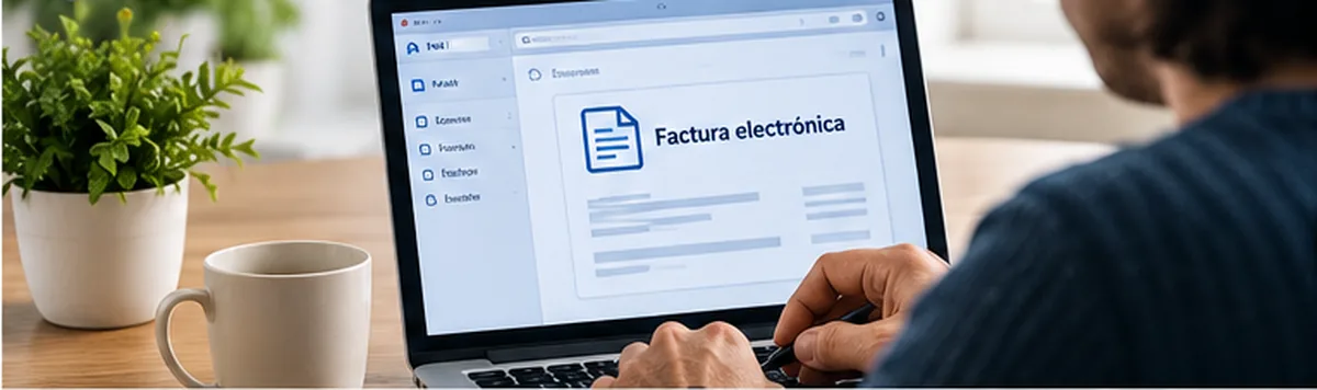 Persona consultando una factura electrónica desde un ordenador portátil.