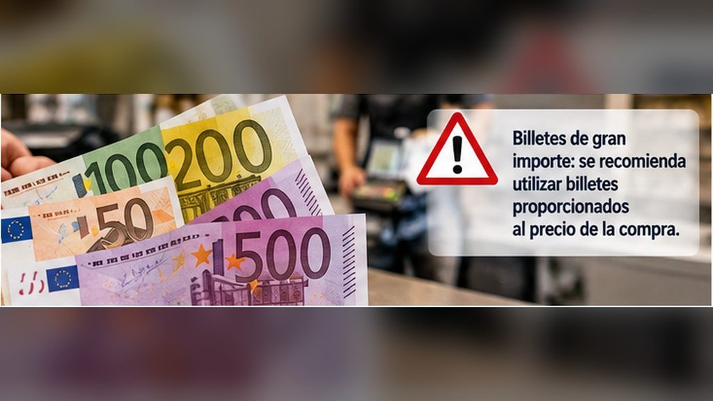 Billetes de 100, 200 y 500 euros utilizados para pagar en efectivo en un comercio